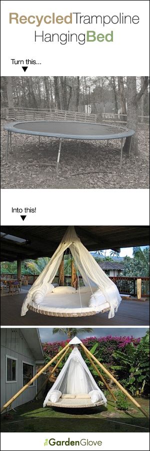 This trampoline turned hanging bed recycle DIY is so GENIUS! I want this!
