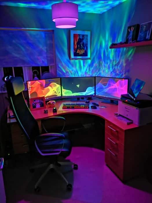 curved desk pc gaming room