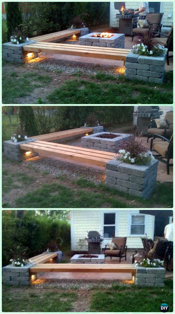Backyard DIY Fire Pit and Bench