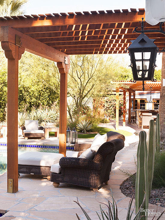 Brown Attached Pergola Idea