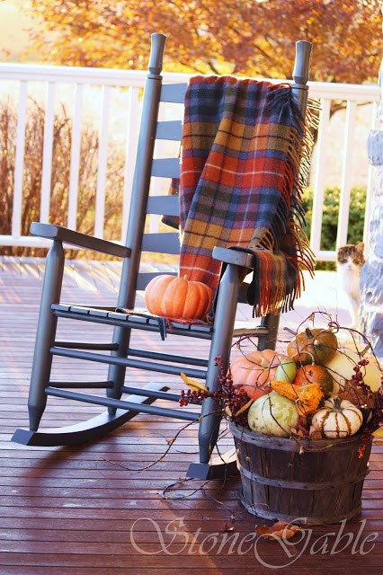 Rustic Fall Porch Decor Idea | Swinging Rocking Chair and Pumpkins