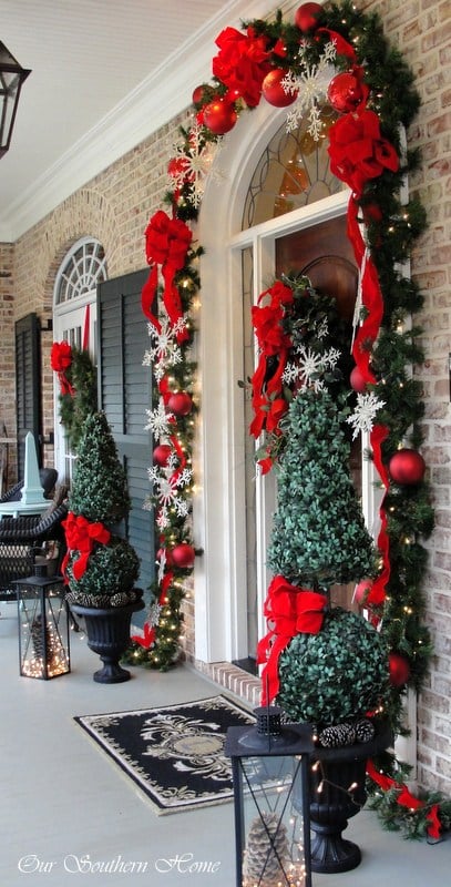 Christmas Garland and Wreath Front Porch Decor