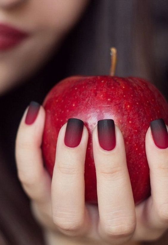 Dark Red Snow White Ombre Nails