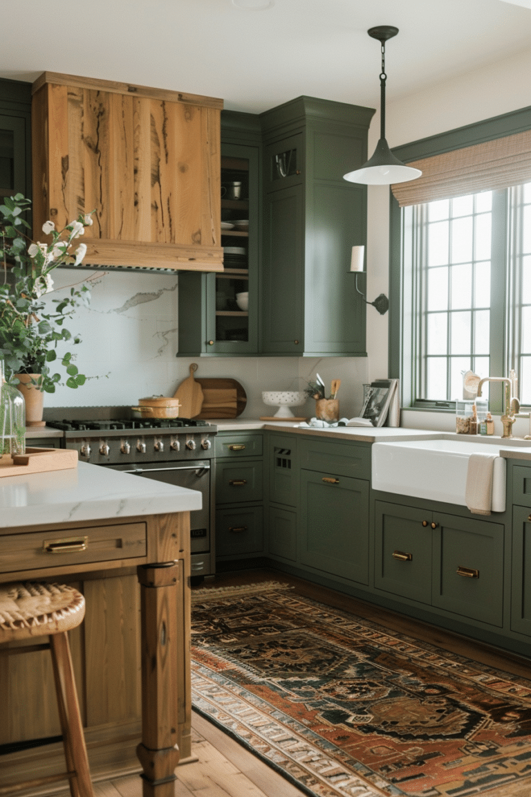 50+ Kitchens with Green Cabinets and Wood Accents