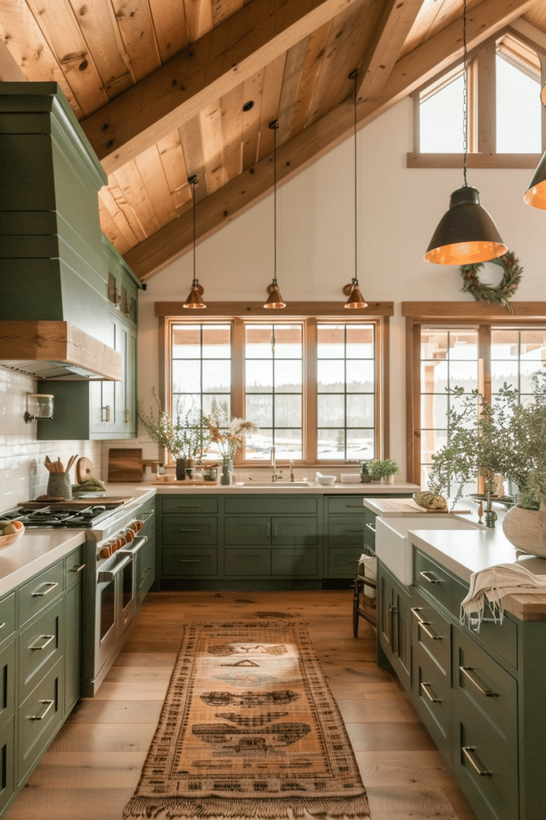 Kitchens with Green Cabinets and Wood Accents