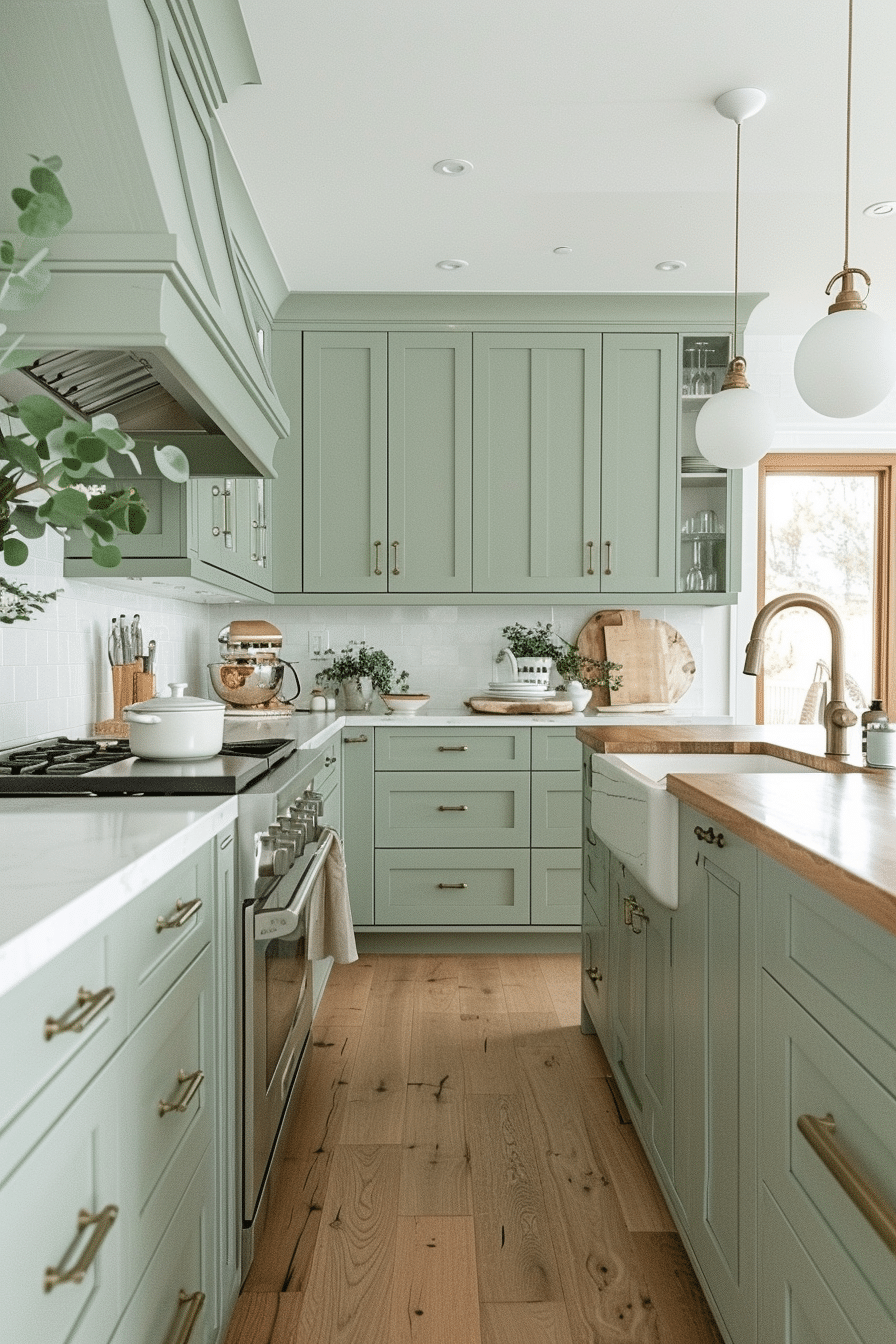Kitchens with Green Cabinets and Wood Accents