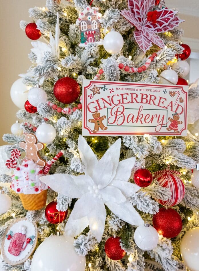 Red and White Christmas Tree (Gingerbread-Themed)