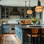 modern farmhouse kitchens with blue cabinets