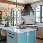modern farmhouse kitchens with blue cabinets (22)