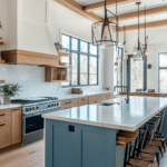 modern farmhouse kitchens with blue cabinets (23)