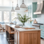 modern farmhouse kitchens with blue cabinets (24)