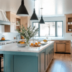 modern farmhouse kitchens with blue cabinets (25)