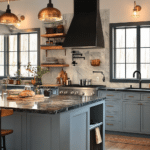 modern farmhouse kitchens with blue cabinets (30)