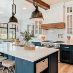 modern farmhouse kitchens with blue cabinets (32)