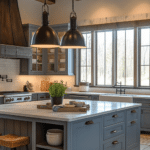 modern farmhouse kitchens with blue cabinets (8)